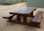 These solid tables made from sleepers are often used in parks and commercial sites