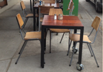 Steel framed cafe tables on lockable wheels