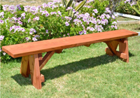 Conventional timber garden bench without a back rest 