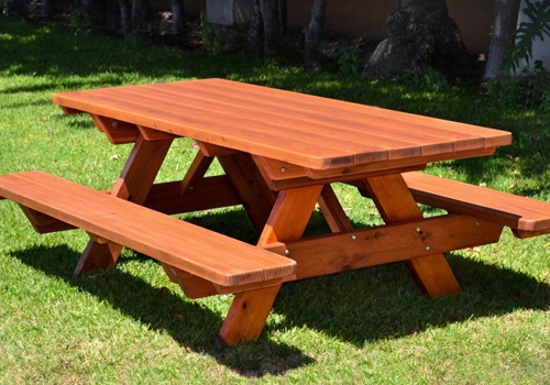 outdoor garden furniture picnic tables in dressed and oiled timber made from sleepers