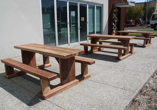 outdoor cafe table in ironbark - in our compact solid range